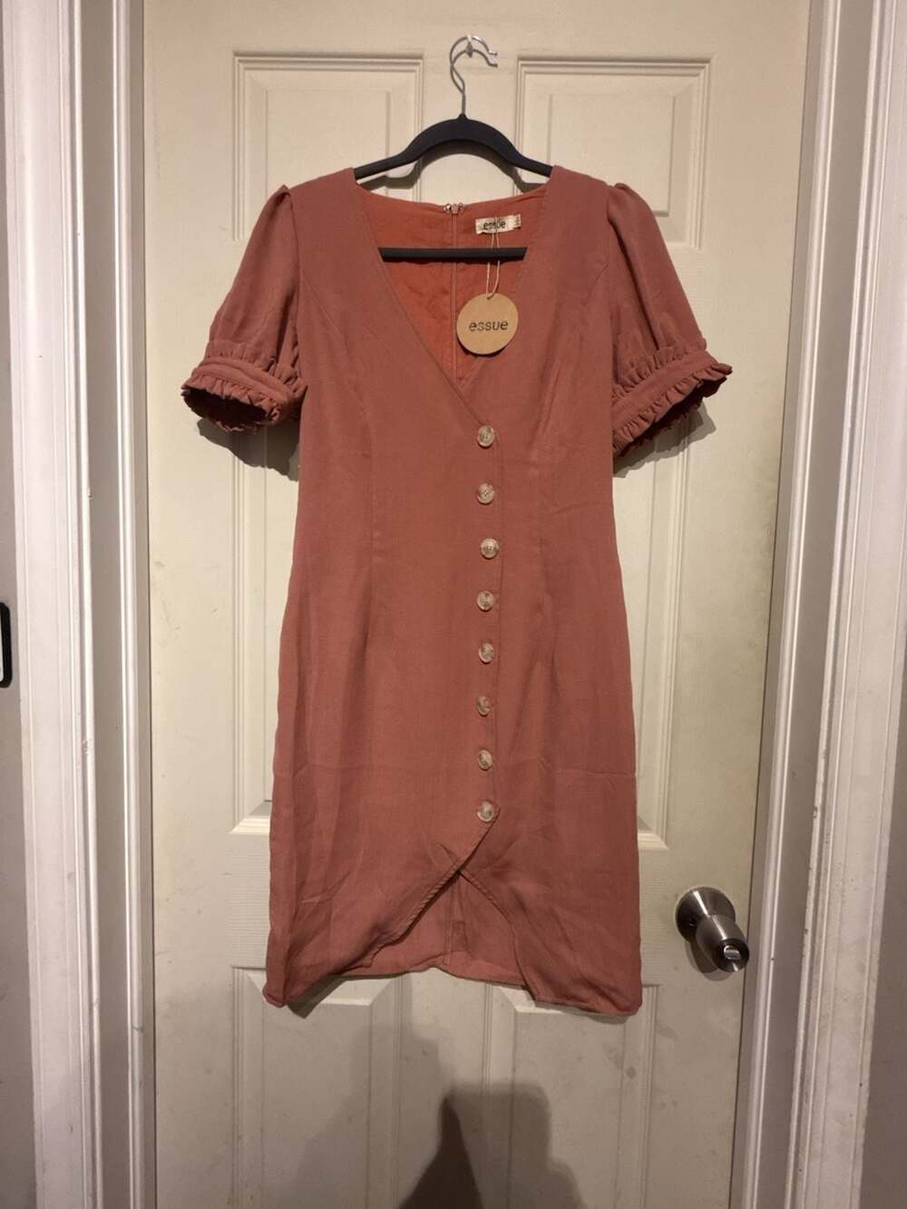Essue Puff Sleeve Button Front Mini Dress Size S Pink